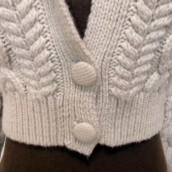 Cream Cable Knit Cropped Cardigan Faux Fur Collar - Picture 6 of 8